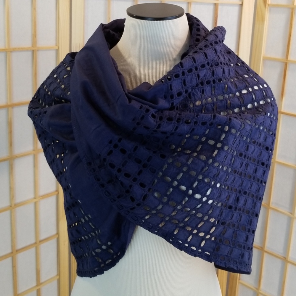 NWT LOFT Navy Blue Eyelet Trim Infinity Layering Accessory Scarf Cotton Women